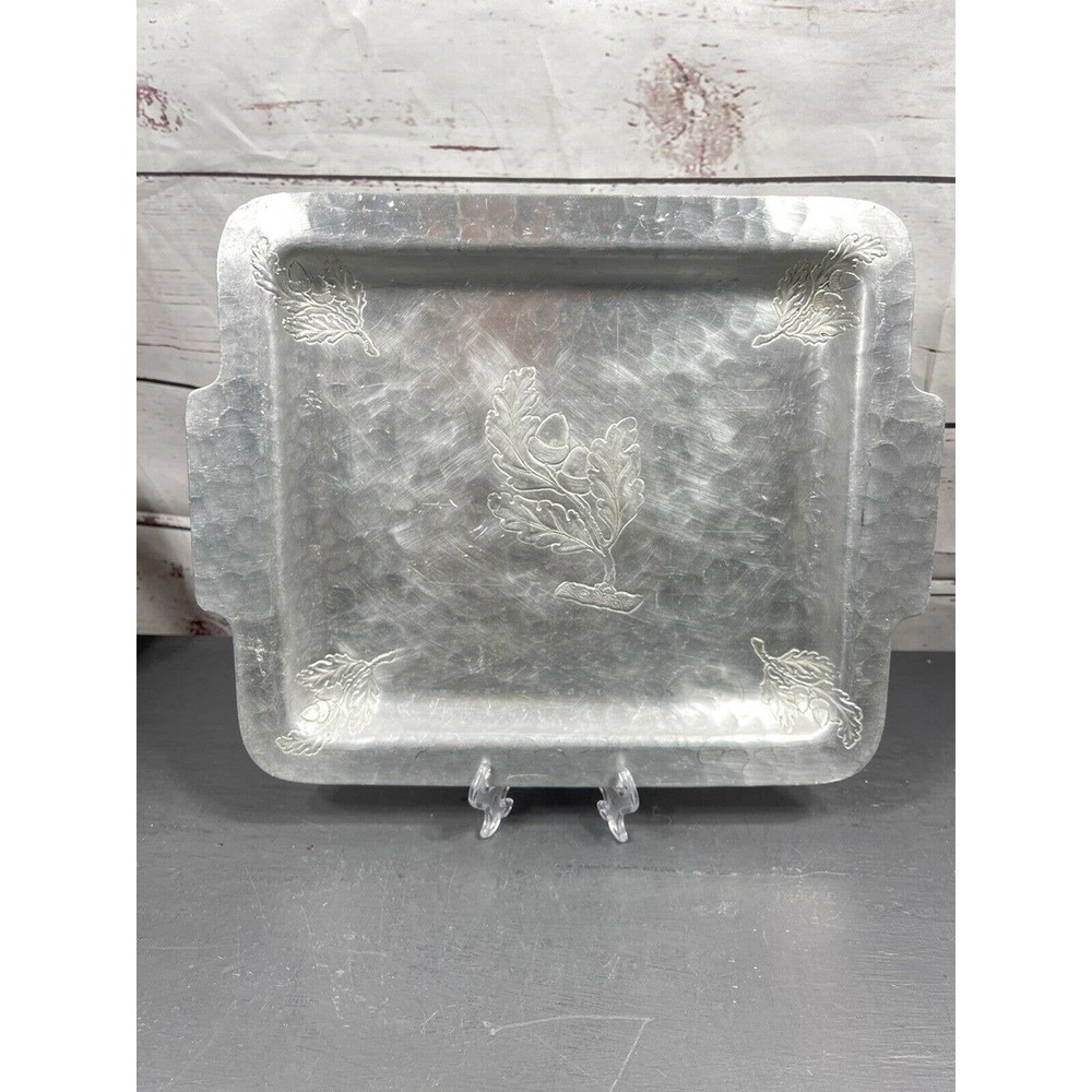 Vintage Antique Hand Wrought Aluminum Farberware Tray Acorn Oak Leaf Pattern